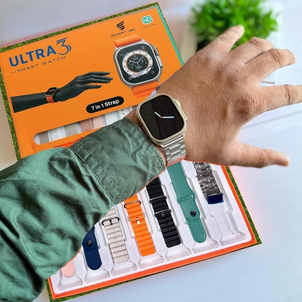 Ultra 3 Smart Watch With 7 in 1 Straps 2.01 Infinite Display BT Calling Sports Mode Fitness 7 Belt for Men & Women Smartwatch (7 Multicolor Strap, Free Size)