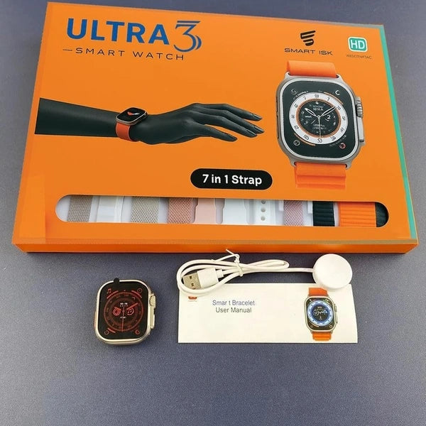 Ultra 3 Smart Watch With 7 in 1 Straps 2.01 Infinite Display BT Calling Sports Mode Fitness 7 Belt for Men & Women Smartwatch (7 Multicolor Strap, Free Size)