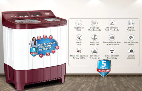 Intex 9 KG Semi-Automatic Washing Machine (Red & White) - SA90RDFG