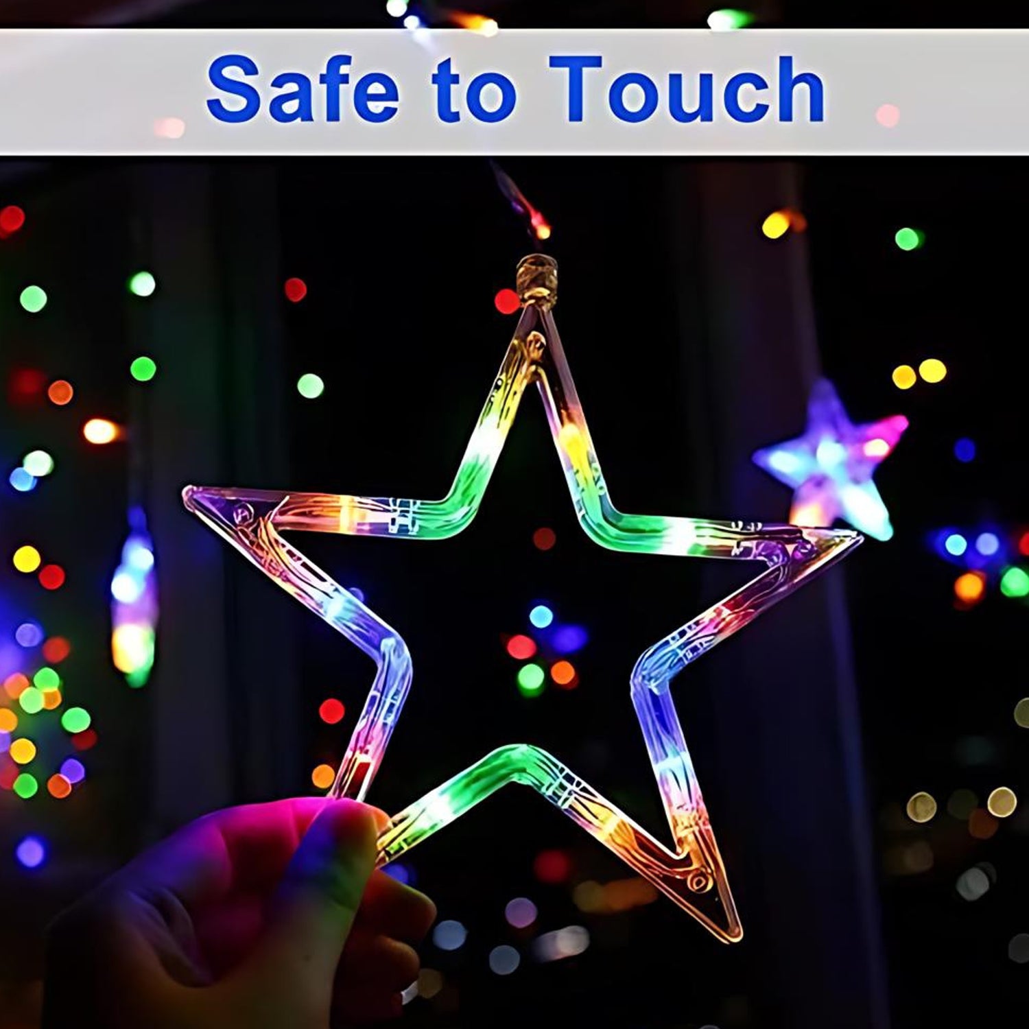3386 12 Stars Led Curtain String Lights With 8 Flashing Modes For Home Decoration Diwali  Wedding Led Christmas Light Indoor And Outdoor Light Festival Decoration (Multicolor)