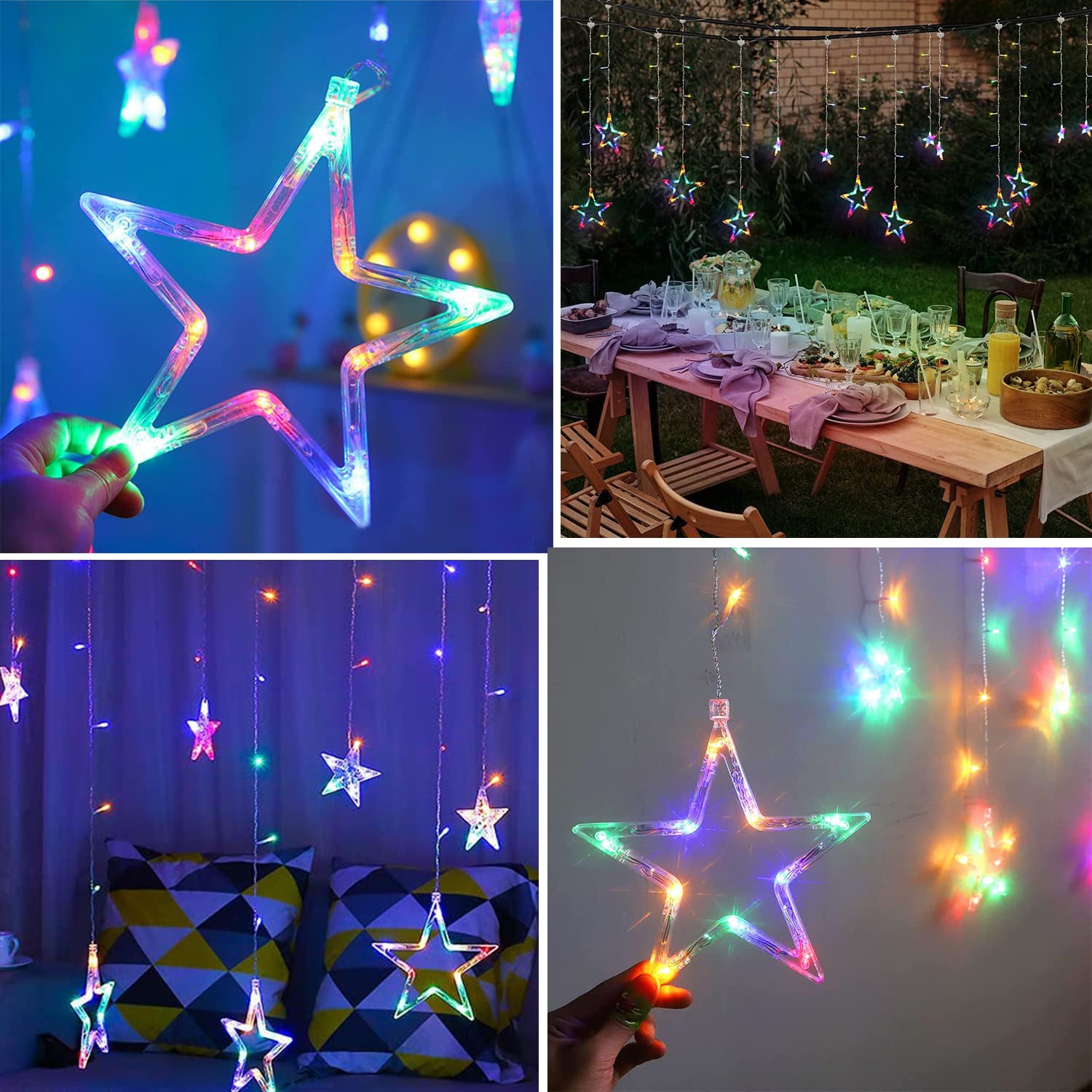 3386 12 Stars Led Curtain String Lights With 8 Flashing Modes For Home Decoration Diwali  Wedding Led Christmas Light Indoor And Outdoor Light Festival Decoration (Multicolor)